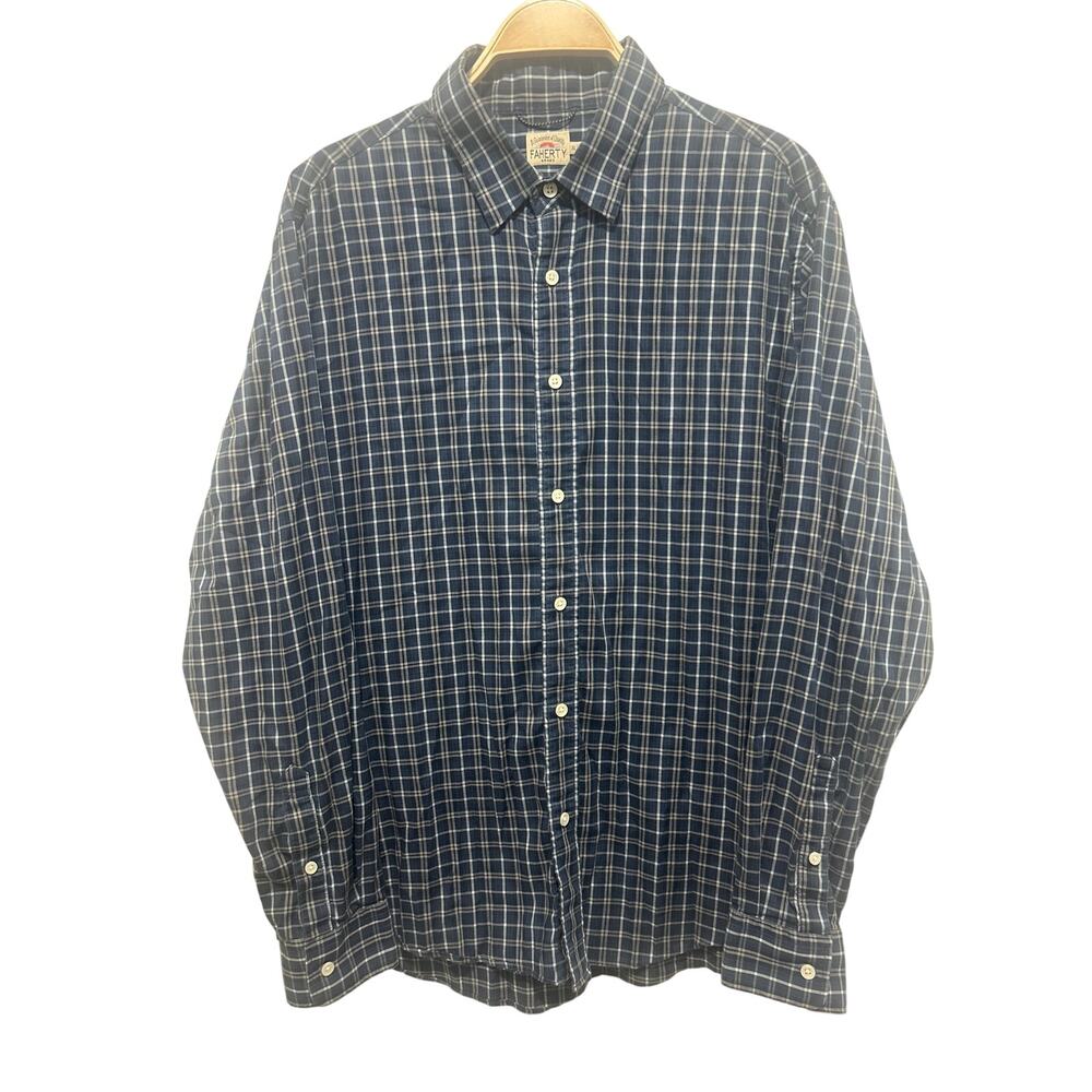 Faherty Men's Blue Plaid Lightweight Suprima Cotton Blend Button Down Shirt XL